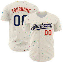 Загрузить изображение в средство просмотра галереи, Custom Cream Navy-Red 3D Pattern Design Confetti Authentic Baseball Jersey