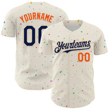 Загрузить изображение в средство просмотра галереи, Custom Cream Navy-Orange 3D Pattern Design Confetti Authentic Baseball Jersey