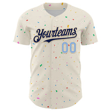 Загрузить изображение в средство просмотра галереи, Custom Cream Navy-Light Blue 3D Pattern Design Confetti Authentic Baseball Jersey
