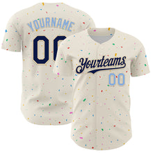 Загрузить изображение в средство просмотра галереи, Custom Cream Navy-Light Blue 3D Pattern Design Confetti Authentic Baseball Jersey