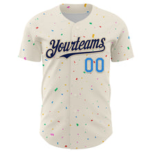 Загрузить изображение в средство просмотра галереи, Custom Cream Navy-Electric Blue 3D Pattern Design Confetti Authentic Baseball Jersey