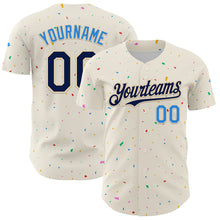 Загрузить изображение в средство просмотра галереи, Custom Cream Navy-Electric Blue 3D Pattern Design Confetti Authentic Baseball Jersey