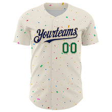 Загрузить изображение в средство просмотра галереи, Custom Cream Navy-Kelly Green 3D Pattern Design Confetti Authentic Baseball Jersey
