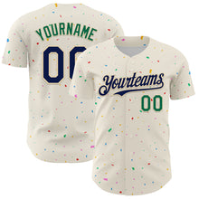 Загрузить изображение в средство просмотра галереи, Custom Cream Navy-Kelly Green 3D Pattern Design Confetti Authentic Baseball Jersey