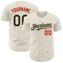 Загрузить изображение в средство просмотра галереи, Custom Cream Black-Red 3D Pattern Design Confetti Authentic Baseball Jersey