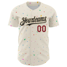 Загрузить изображение в средство просмотра галереи, Custom Cream Black-Crimson 3D Pattern Design Confetti Authentic Baseball Jersey