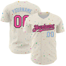 Charger l'image dans la galerie, Custom Cream Pink Black-Light Blue 3D Pattern Design Confetti Authentic Baseball Jersey