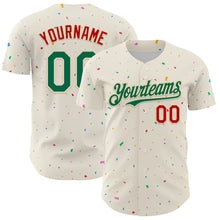 Charger l'image dans la galerie, Custom Cream Kelly Green-Red 3D Pattern Design Confetti Authentic Baseball Jersey
