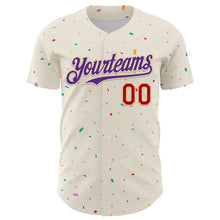 Загрузить изображение в средство просмотра галереи, Custom Cream Purple-Red 3D Pattern Design Confetti Authentic Baseball Jersey
