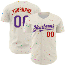 Загрузить изображение в средство просмотра галереи, Custom Cream Purple-Red 3D Pattern Design Confetti Authentic Baseball Jersey