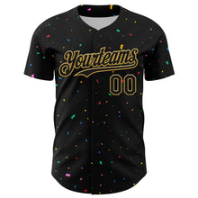 Load image into Gallery viewer, Custom Black Old Gold 3D Pattern Design Confetti Authentic Baseball Jersey
