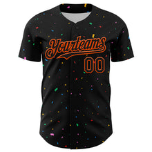 Load image into Gallery viewer, Custom Black Orange 3D Pattern Design Confetti Authentic Baseball Jersey