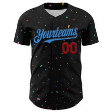 Загрузить изображение в средство просмотра галереи, Custom Black Electric Blue-Red 3D Pattern Design Confetti Authentic Baseball Jersey