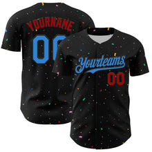 Загрузить изображение в средство просмотра галереи, Custom Black Electric Blue-Red 3D Pattern Design Confetti Authentic Baseball Jersey