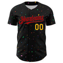 Load image into Gallery viewer, Custom Black Red-Gold 3D Pattern Design Confetti Authentic Baseball Jersey