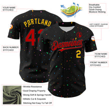 Load image into Gallery viewer, Custom Black Red-Gold 3D Pattern Design Confetti Authentic Baseball Jersey