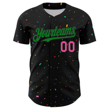 Загрузить изображение в средство просмотра галереи, Custom Black Grass Green-Pink 3D Pattern Design Confetti Authentic Baseball Jersey