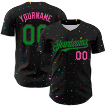 Загрузить изображение в средство просмотра галереи, Custom Black Grass Green-Pink 3D Pattern Design Confetti Authentic Baseball Jersey
