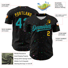Загрузить изображение в средство просмотра галереи, Custom Black Teal-Gold 3D Pattern Design Confetti Authentic Baseball Jersey