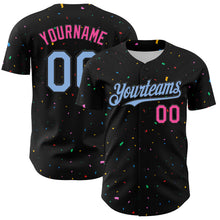 Charger l'image dans la galerie, Custom Black Light Blue-Pink 3D Pattern Design Confetti Authentic Baseball Jersey