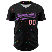 Laden Sie das Bild in den Galerie-Viewer, Custom Black Medium Purple-Medium Pink 3D Pattern Design Confetti Authentic Baseball Jersey