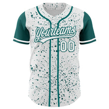 Load image into Gallery viewer, Custom White Teal 3D Pattern Design Abstract Splatter Ink Authentic Baseball Jersey