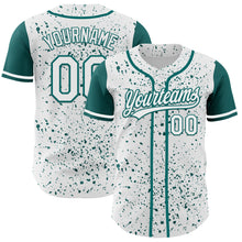 Load image into Gallery viewer, Custom White Teal 3D Pattern Design Abstract Splatter Ink Authentic Baseball Jersey