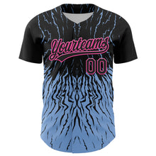 Laden Sie das Bild in den Galerie-Viewer, Custom Black Light Blue-Pink 3D Pattern Design Abstract Wave Authentic Baseball Jersey