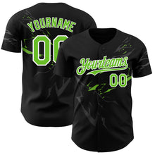 Charger l'image dans la galerie, Custom Black Neon Green-White 3D Pattern Design Lightning Authentic Baseball Jersey