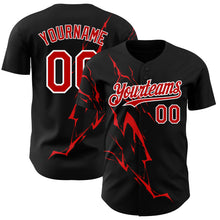 Charger l'image dans la galerie, Custom Black Red-White 3D Pattern Design Lightning Authentic Baseball Jersey