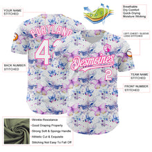 Load image into Gallery viewer, Custom White Pink 3D Pattern Design Animal Butterfly Authentic Baseball Jersey