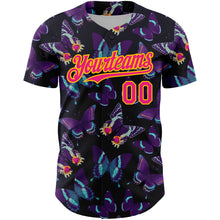 Загрузить изображение в средство просмотра галереи, Custom Black Hot Pink-Yellow 3D Pattern Design Animal Butterfly Authentic Baseball Jersey