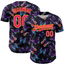 Загрузить изображение в средство просмотра галереи, Custom Black Hot Pink-Yellow 3D Pattern Design Animal Butterfly Authentic Baseball Jersey