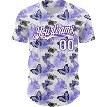 Laden Sie das Bild in den Galerie-Viewer, Custom White Purple 3D Pattern Design Animal Butterfly Authentic Baseball Jersey