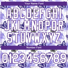 Laden Sie das Bild in den Galerie-Viewer, Custom White Purple 3D Pattern Design Animal Butterfly Authentic Baseball Jersey