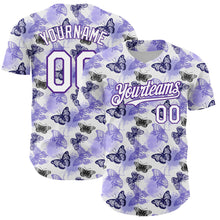 Laden Sie das Bild in den Galerie-Viewer, Custom White Purple 3D Pattern Design Animal Butterfly Authentic Baseball Jersey