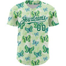 Load image into Gallery viewer, Custom White Kelly Green 3D Pattern Design Animal Butterfly Authentic Baseball Jersey