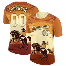 Загрузить изображение в средство просмотра галереи, Custom Orange City Cream-Brown 3D Pattern Design Cowboy Rodeo Performance T-Shirt