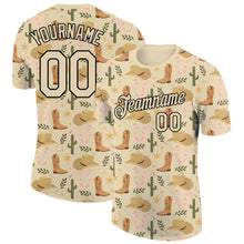 Load image into Gallery viewer, Custom City Cream Black 3D Pattern Design Cowboy Accessory Performance T-Shirt
