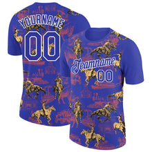 Load image into Gallery viewer, Custom Dark Purple White 3D Pattern Design Cowboy Rodeo Performance T-Shirt