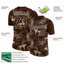 Загрузить изображение в средство просмотра галереи, Custom Brown White 3D Pattern Design Cowboy Rodeo Performance T-Shirt