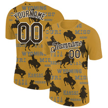 Charger l'image dans la galerie, Custom Old Gold Black-White 3D Pattern Design Cowboy Rodeo Performance T-Shirt