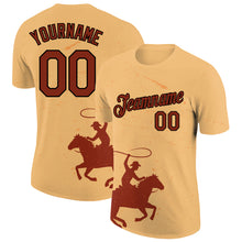 Load image into Gallery viewer, Custom Gold Crimson-Black 3D Pattern Design Cowboy Rodeo Performance T-Shirt