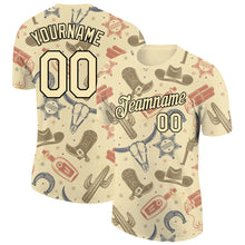 Laden Sie das Bild in den Galerie-Viewer, Custom Cream Black 3D Pattern Design Cowboy Accessory Performance T-Shirt