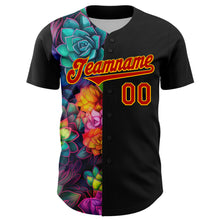 Загрузить изображение в средство просмотра галереи, Custom Black Red-Gold 3D Pattern Design Rave Flower Authentic Baseball Jersey