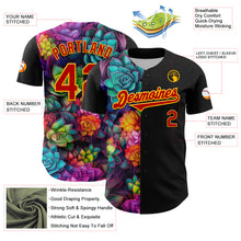 Загрузить изображение в средство просмотра галереи, Custom Black Red-Gold 3D Pattern Design Rave Flower Authentic Baseball Jersey