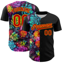 Загрузить изображение в средство просмотра галереи, Custom Black Red-Gold 3D Pattern Design Rave Flower Authentic Baseball Jersey