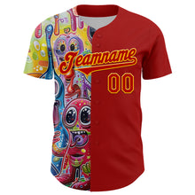 Laden Sie das Bild in den Galerie-Viewer, Custom Red Gold 3D Pattern Design Rave Funny Monster Authentic Baseball Jersey