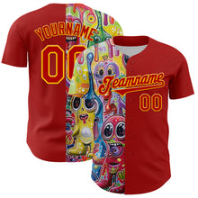 Laden Sie das Bild in den Galerie-Viewer, Custom Red Gold 3D Pattern Design Rave Funny Monster Authentic Baseball Jersey