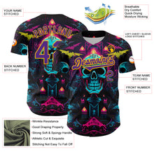 Laden Sie das Bild in den Galerie-Viewer, Custom Black Purple-Gold 3D Pattern Design Rave Skull Authentic Baseball Jersey